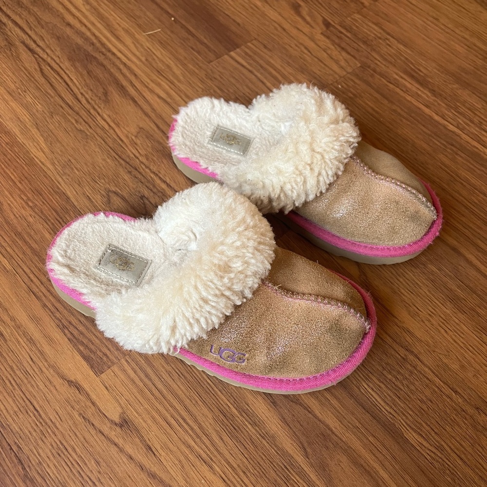 UGG Kids' Tan and Pink Slippers